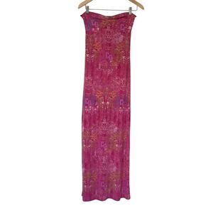 COOGI CG Printed Rare Y2K Floral Bandeau Maxi Dress Tube Top Size M Pink Baroque